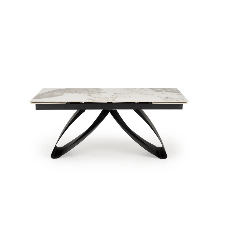 'HILARIO Extendable Table, Top - White Marble, Legs - Black' 'HILARIO Extendable Table, Top - White Marble, Legs - Black'