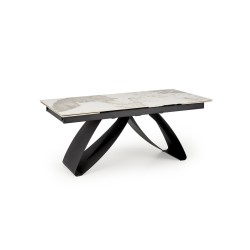 'HILARIO Extendable Table, Top - White Marble, Legs - Black' 'HILARIO Extendable Table, Top - White Marble, Legs - Black'