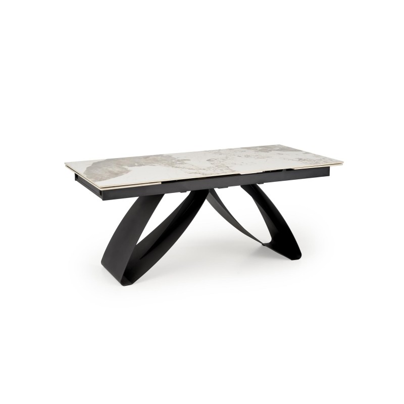 'HILARIO Extendable Table, Top - White Marble, Legs - Black' 'HILARIO Extendable Table, Top - White Marble, Legs - Black'