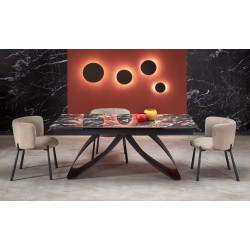 'HILARIO Extendable Table, Top - Black Marble, Legs - Black'