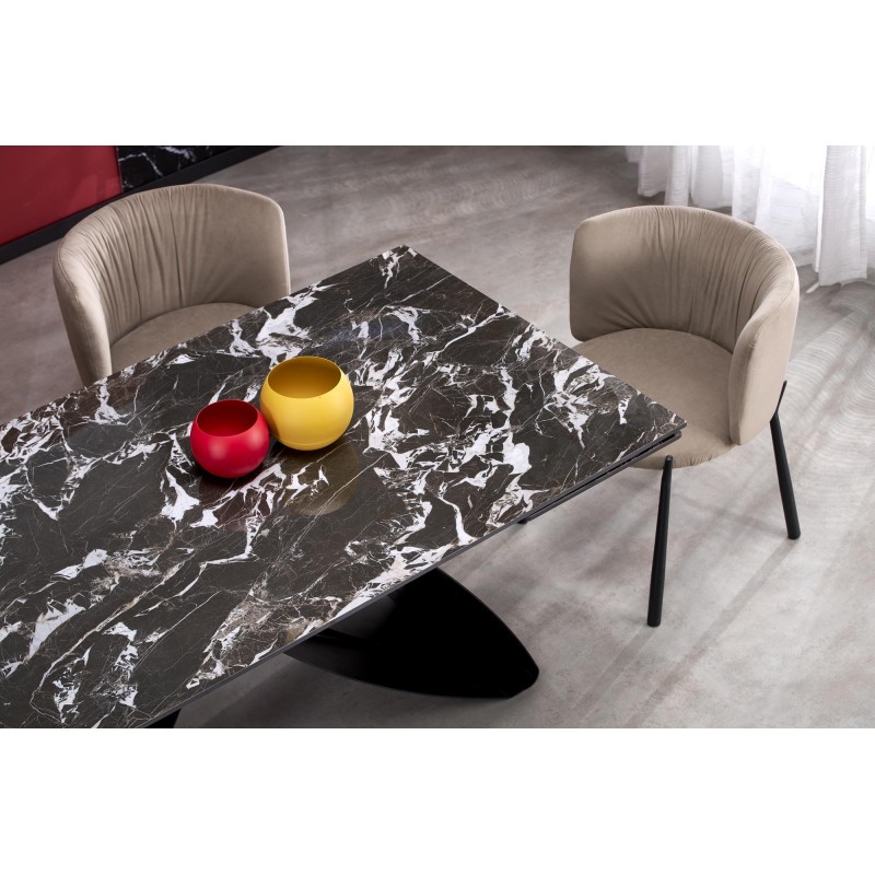 'HILARIO Extendable Table, Top - Black Marble, Legs - Black' 'HILARIO Extendable Table, Top - Black Marble, Legs - Black'