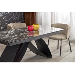 'HILARIO Extendable Table, Top - Black Marble, Legs - Black' 'HILARIO Extendable Table, Top - Black Marble, Legs - Black'