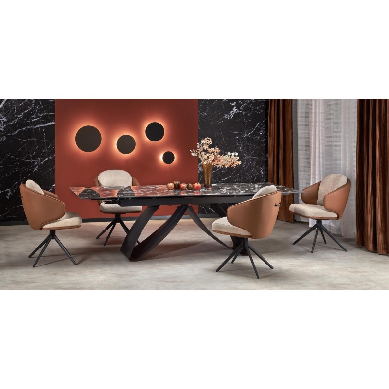 'HILARIO Extendable Table, Top - Black Marble, Legs - Black' 'HILARIO Extendable Table, Top - Black Marble, Legs - Black'