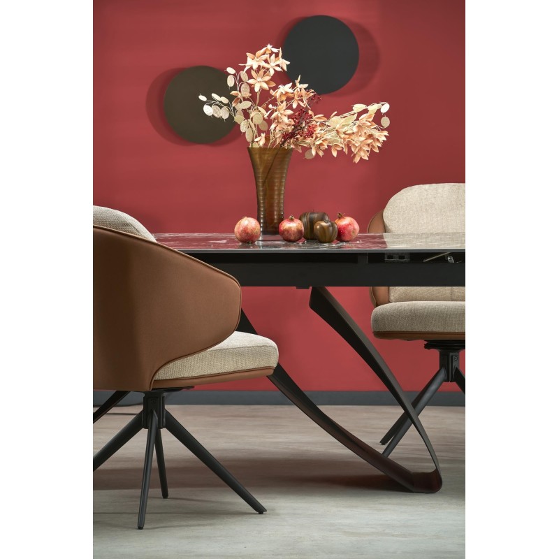 'HILARIO Extendable Table, Top - Black Marble, Legs - Black' 'HILARIO Extendable Table, Top - Black Marble, Legs - Black'
