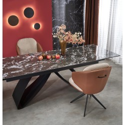 'HILARIO Extendable Table, Top - Black Marble, Legs - Black' 'HILARIO Extendable Table, Top - Black Marble, Legs - Black'