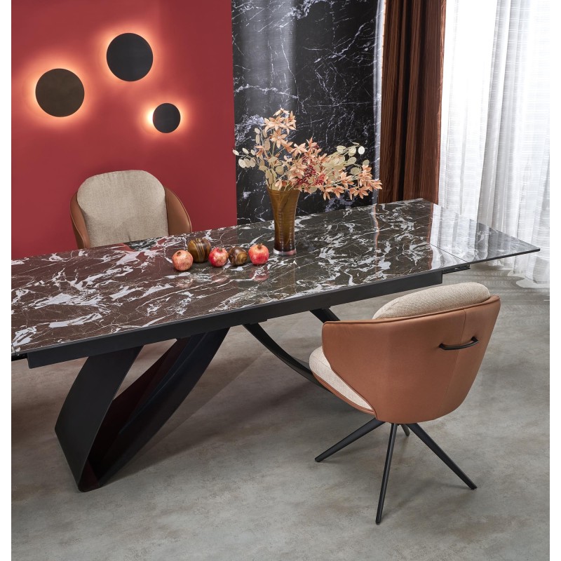 'HILARIO Extendable Table, Top - Black Marble, Legs - Black' 'HILARIO Extendable Table, Top - Black Marble, Legs - Black'