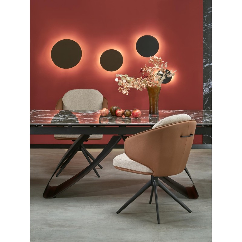 'HILARIO Extendable Table, Top - Black Marble, Legs - Black' 'HILARIO Extendable Table, Top - Black Marble, Legs - Black'
