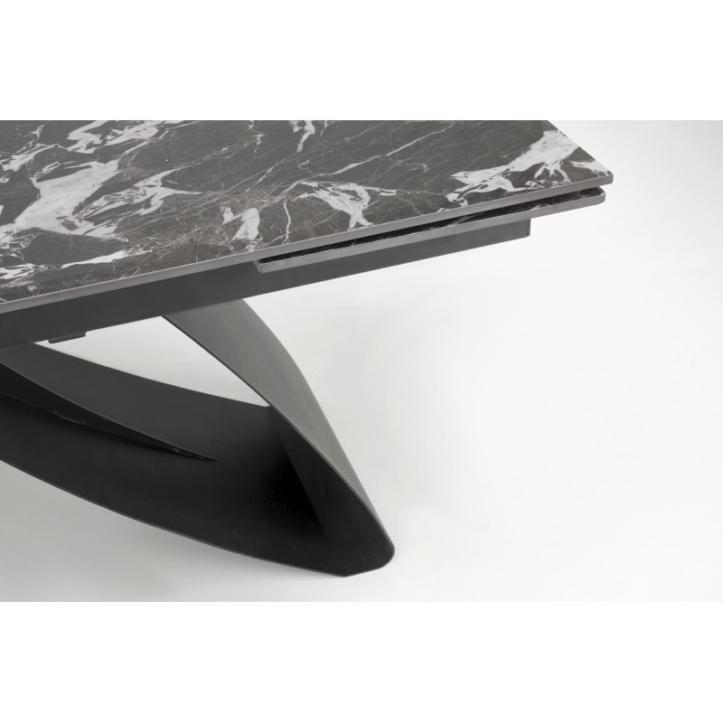 'HILARIO Extendable Table, Top - Black Marble, Legs - Black' 'HILARIO Extendable Table, Top - Black Marble, Legs - Black'