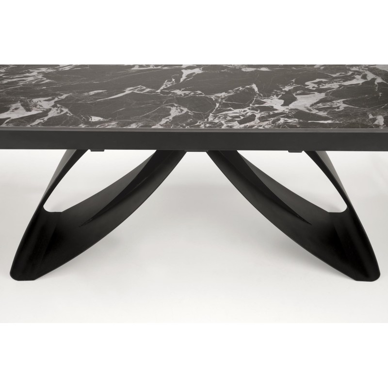'HILARIO Extendable Table, Top - Black Marble, Legs - Black' 'HILARIO Extendable Table, Top - Black Marble, Legs - Black'