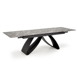 'HILARIO Extendable Table, Top - Black Marble, Legs - Black' 'HILARIO Extendable Table, Top - Black Marble, Legs - Black'
