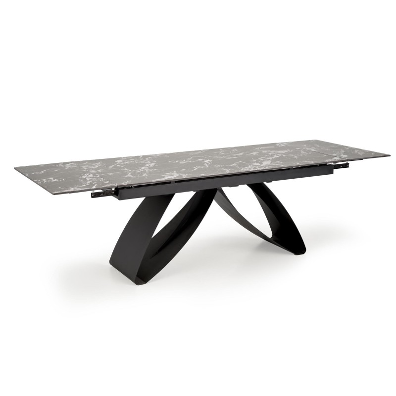 'HILARIO Extendable Table, Top - Black Marble, Legs - Black' 'HILARIO Extendable Table, Top - Black Marble, Legs - Black'