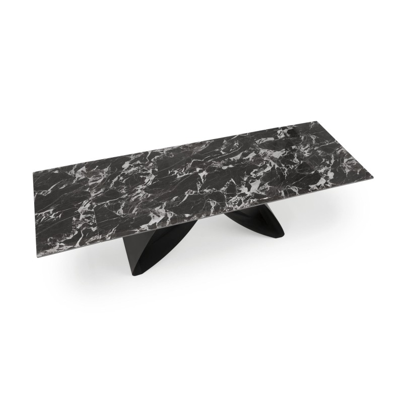 'HILARIO Extendable Table, Top - Black Marble, Legs - Black' 'HILARIO Extendable Table, Top - Black Marble, Legs - Black'