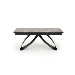 'HILARIO Extendable Table, Top - Black Marble, Legs - Black' 'HILARIO Extendable Table, Top - Black Marble, Legs - Black'