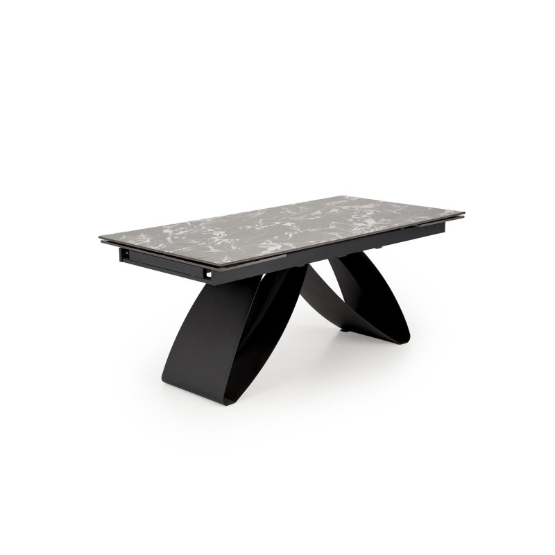 'HILARIO Extendable Table, Top - Black Marble, Legs - Black' 'HILARIO Extendable Table, Top - Black Marble, Legs - Black'