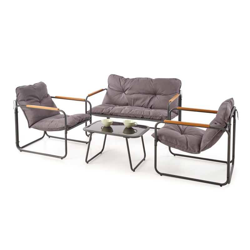 HUDSON, zestaw ogrodowy ( sofa, fotel 2x, ława ), popielaty / brązowy (1p 1zestaw) HUDSON, zestaw ogrodowy ( sofa, fotel 2x, ława ), popielaty / brązowy (1p 1zestaw)