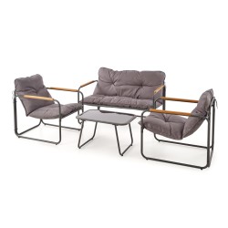 HUDSON, zestaw ogrodowy ( sofa, fotel 2x, ława ), popielaty / brązowy (1p 1zestaw) HUDSON, zestaw ogrodowy ( sofa, fotel 2x, ława ), popielaty / brązowy (1p 1zestaw)