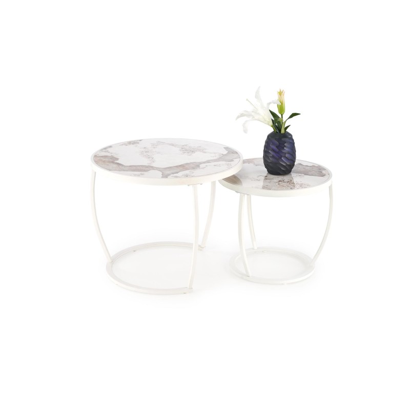 'INES Set of 2 Benches, Beige Marble / White' 'INES Set of 2 Benches, Beige Marble / White'