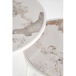 'INES Set of 2 Benches, Beige Marble / White' 'INES Set of 2 Benches, Beige Marble / White'