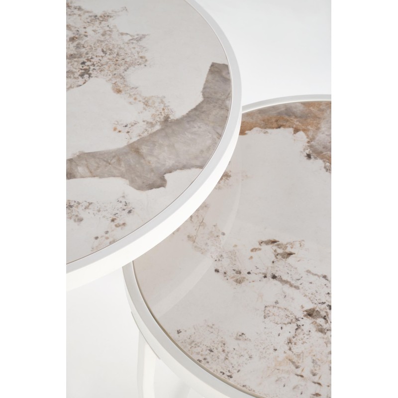 'INES Set of 2 Benches, Beige Marble / White' 'INES Set of 2 Benches, Beige Marble / White'