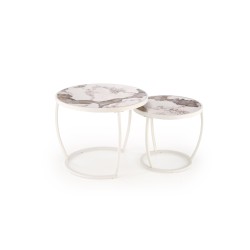 'INES Set of 2 Benches, Beige Marble / White' 'INES Set of 2 Benches, Beige Marble / White'