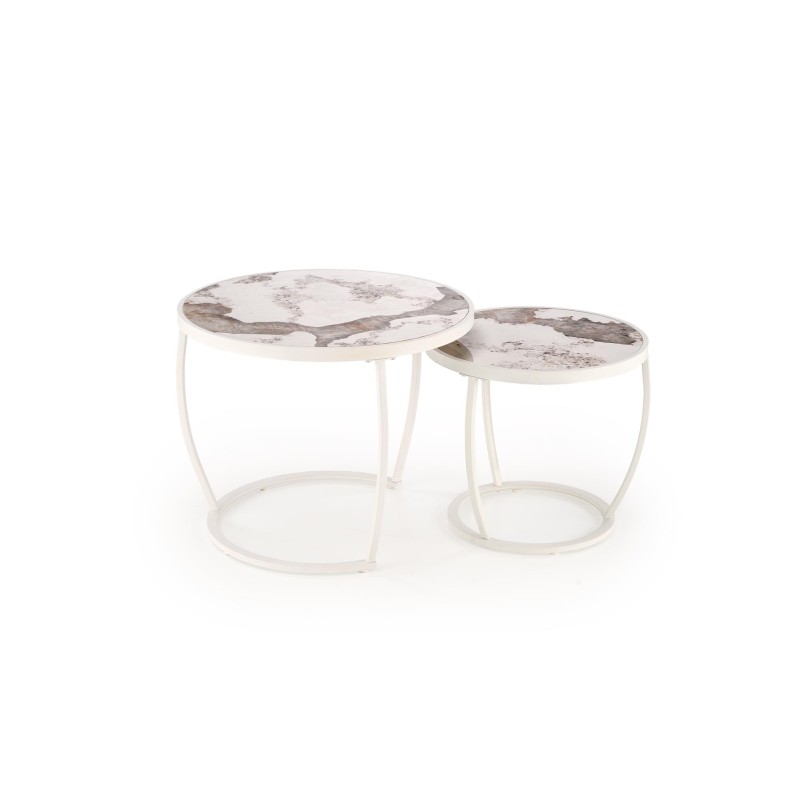 'INES Set of 2 Benches, Beige Marble / White' 'INES Set of 2 Benches, Beige Marble / White'