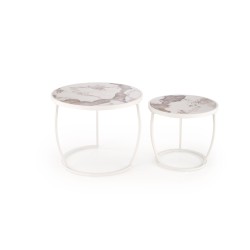 'INES Set of 2 Benches, Beige Marble / White' 'INES Set of 2 Benches, Beige Marble / White'