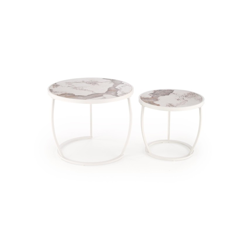 'INES Set of 2 Benches, Beige Marble / White' 'INES Set of 2 Benches, Beige Marble / White'