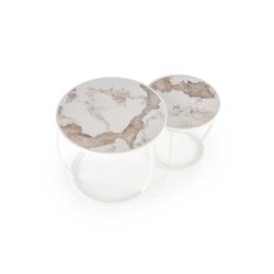 'INES Set of 2 Benches, Beige Marble / White' 'INES Set of 2 Benches, Beige Marble / White'