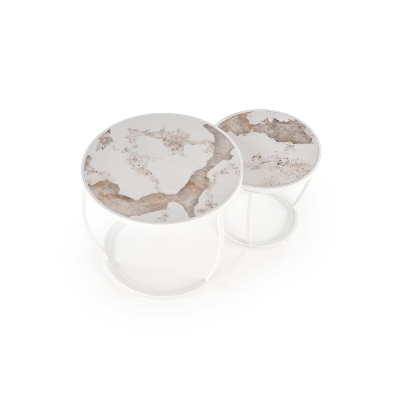 'INES Set of 2 Benches, Beige Marble / White' 'INES Set of 2 Benches, Beige Marble / White'