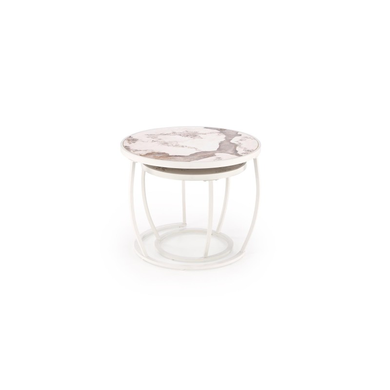 'INES Set of 2 Benches, Beige Marble / White' 'INES Set of 2 Benches, Beige Marble / White'