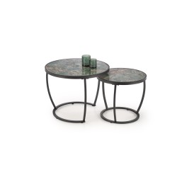 'INES Set of 2 Benches, Green Marble / Black'
