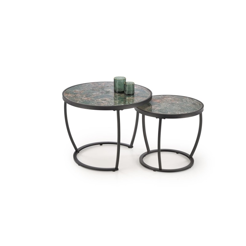 'INES Set of 2 Benches, Green Marble / Black' 'INES Set of 2 Benches, Green Marble / Black'