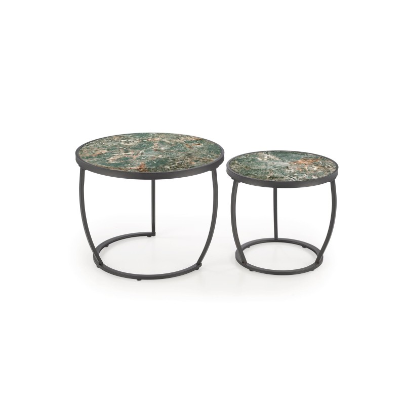 'INES Set of 2 Benches, Green Marble / Black' 'INES Set of 2 Benches, Green Marble / Black'