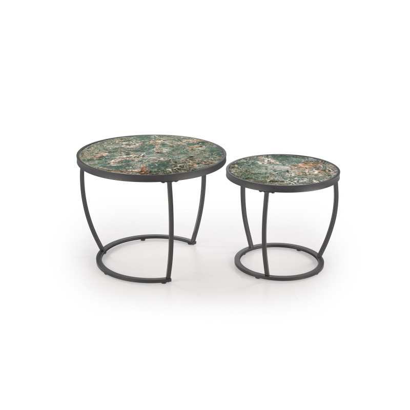 'INES Set of 2 Benches, Green Marble / Black' 'INES Set of 2 Benches, Green Marble / Black'
