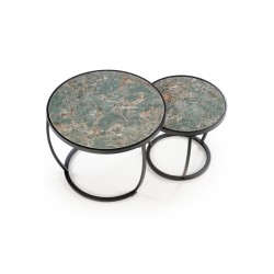 'INES Set of 2 Benches, Green Marble / Black' 'INES Set of 2 Benches, Green Marble / Black'