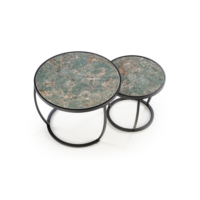'INES Set of 2 Benches, Green Marble / Black' 'INES Set of 2 Benches, Green Marble / Black'