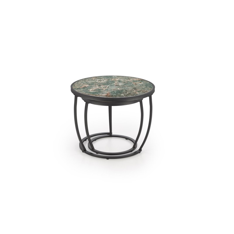 'INES Set of 2 Benches, Green Marble / Black' 'INES Set of 2 Benches, Green Marble / Black'