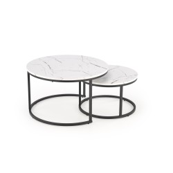 'JAVA Set of 2 Benches, White Marble / Black'
