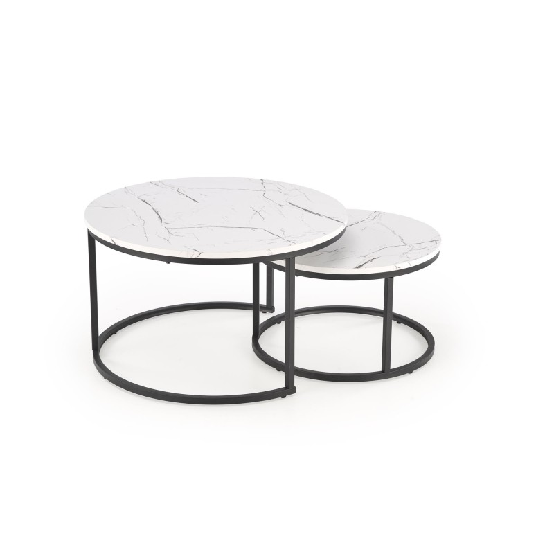 'JAVA Set of 2 Benches, White Marble / Black' 'JAVA Set of 2 Benches, White Marble / Black'
