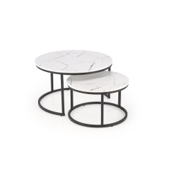 'JAVA Set of 2 Benches, White Marble / Black' 'JAVA Set of 2 Benches, White Marble / Black'