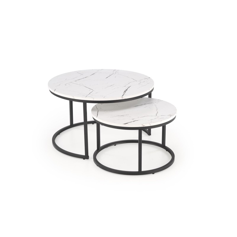 'JAVA Set of 2 Benches, White Marble / Black' 'JAVA Set of 2 Benches, White Marble / Black'