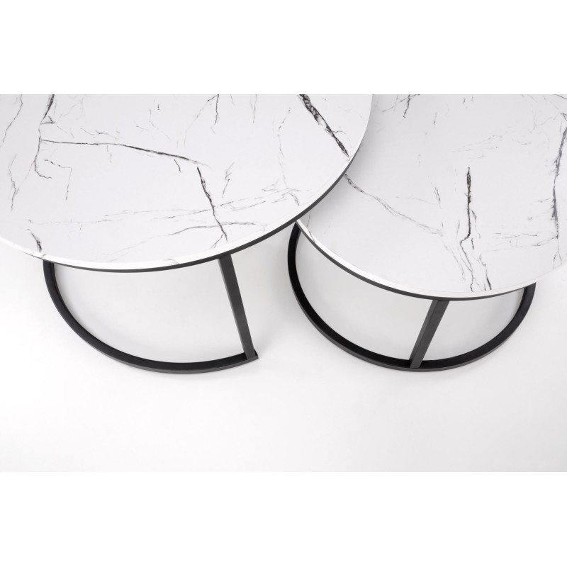 'JAVA Set of 2 Benches, White Marble / Black' 'JAVA Set of 2 Benches, White Marble / Black'