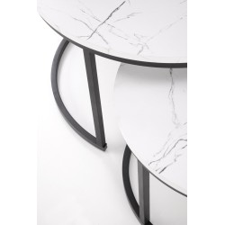 'JAVA Set of 2 Benches, White Marble / Black' 'JAVA Set of 2 Benches, White Marble / Black'