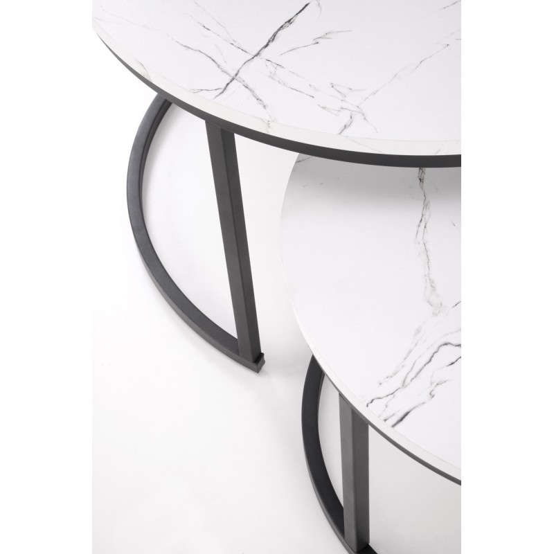 'JAVA Set of 2 Benches, White Marble / Black' 'JAVA Set of 2 Benches, White Marble / Black'