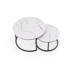'JAVA Set of 2 Benches, White Marble / Black' 'JAVA Set of 2 Benches, White Marble / Black'