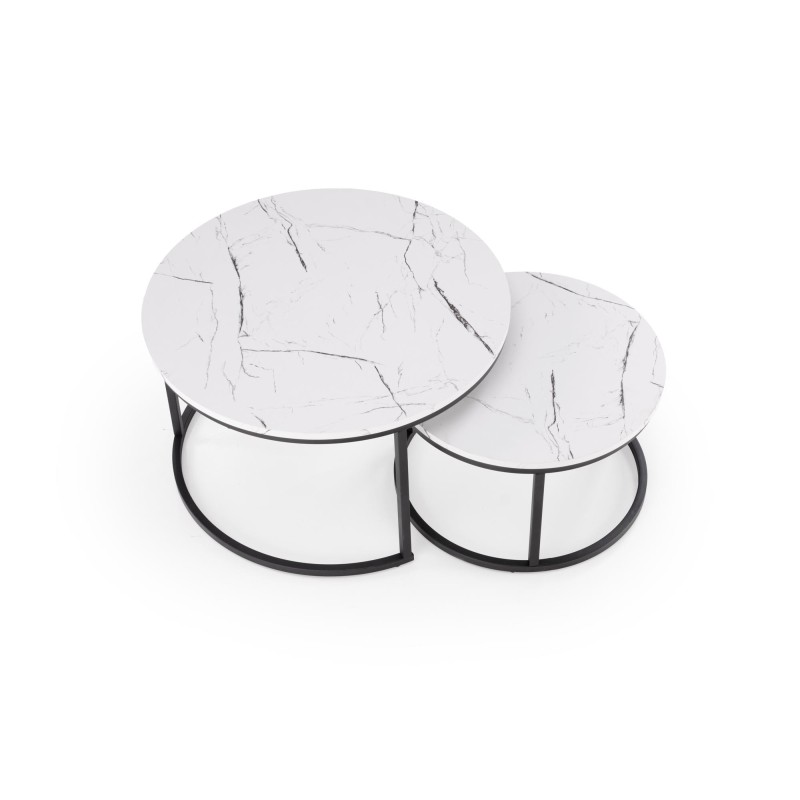 'JAVA Set of 2 Benches, White Marble / Black' 'JAVA Set of 2 Benches, White Marble / Black'