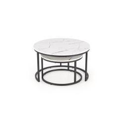 'JAVA Set of 2 Benches, White Marble / Black' 'JAVA Set of 2 Benches, White Marble / Black'