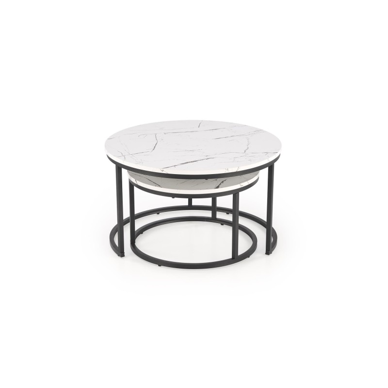 'JAVA Set of 2 Benches, White Marble / Black' 'JAVA Set of 2 Benches, White Marble / Black'