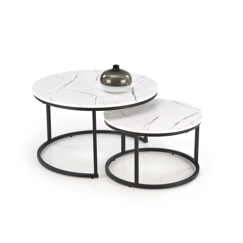'JAVA Set of 2 Benches, White Marble / Black' 'JAVA Set of 2 Benches, White Marble / Black'