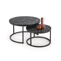 'JAVA Set of 2 Benches, Black Marble / Black'
